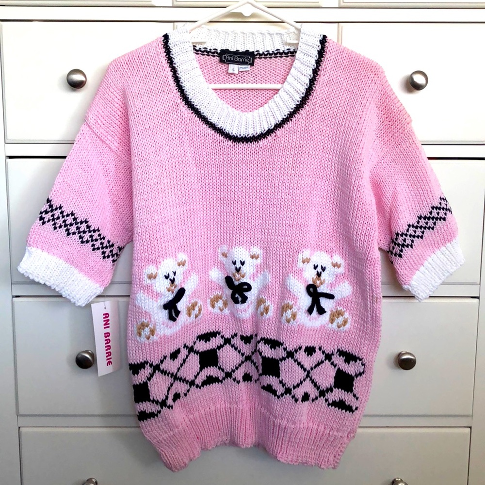 NWT Ani Barrie Knit Teddy Bear Sweater - Cotton L